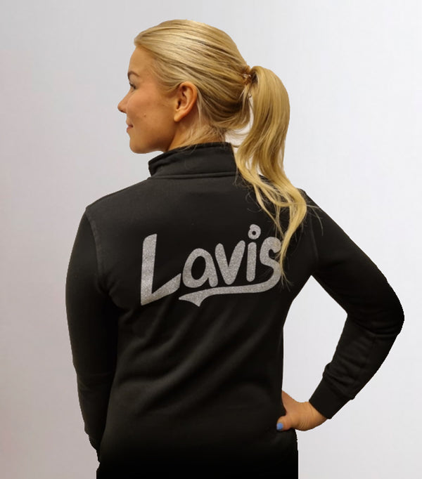 Musta College-pusero vetoketjulla ja Glitter-painatuksella